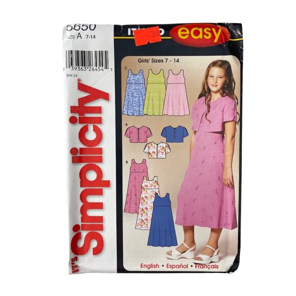 Simplicity R11556 Simplicity | Other | Simplicity 565 Sewing Pattern Size A 74 Girls ...